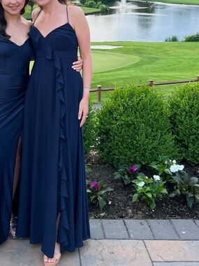 Watters Wtoo Navy Ruffle-Detail Dress